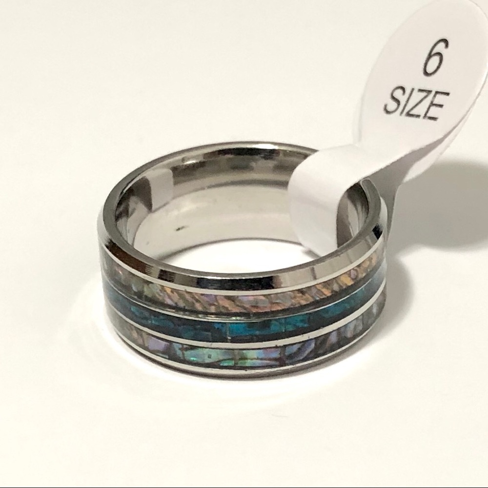 Ring With Blue Opal And Abalone Shell Inlay. Sz 6 - image 2
